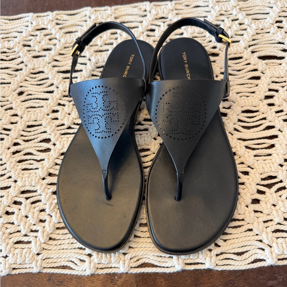Tory Burch Capri Leather Perforated Sandal in Black - Size 8 1/2 - New